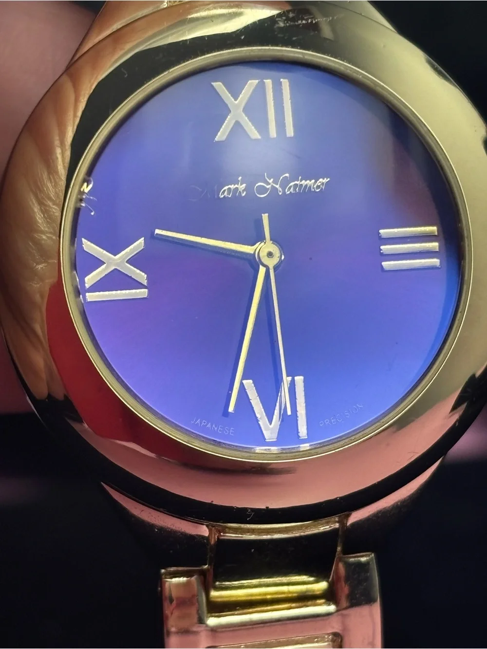 Mark Naimer Men’s Watch Purple Iridescent Dial Gold Tone Bracelet Roman Numerals